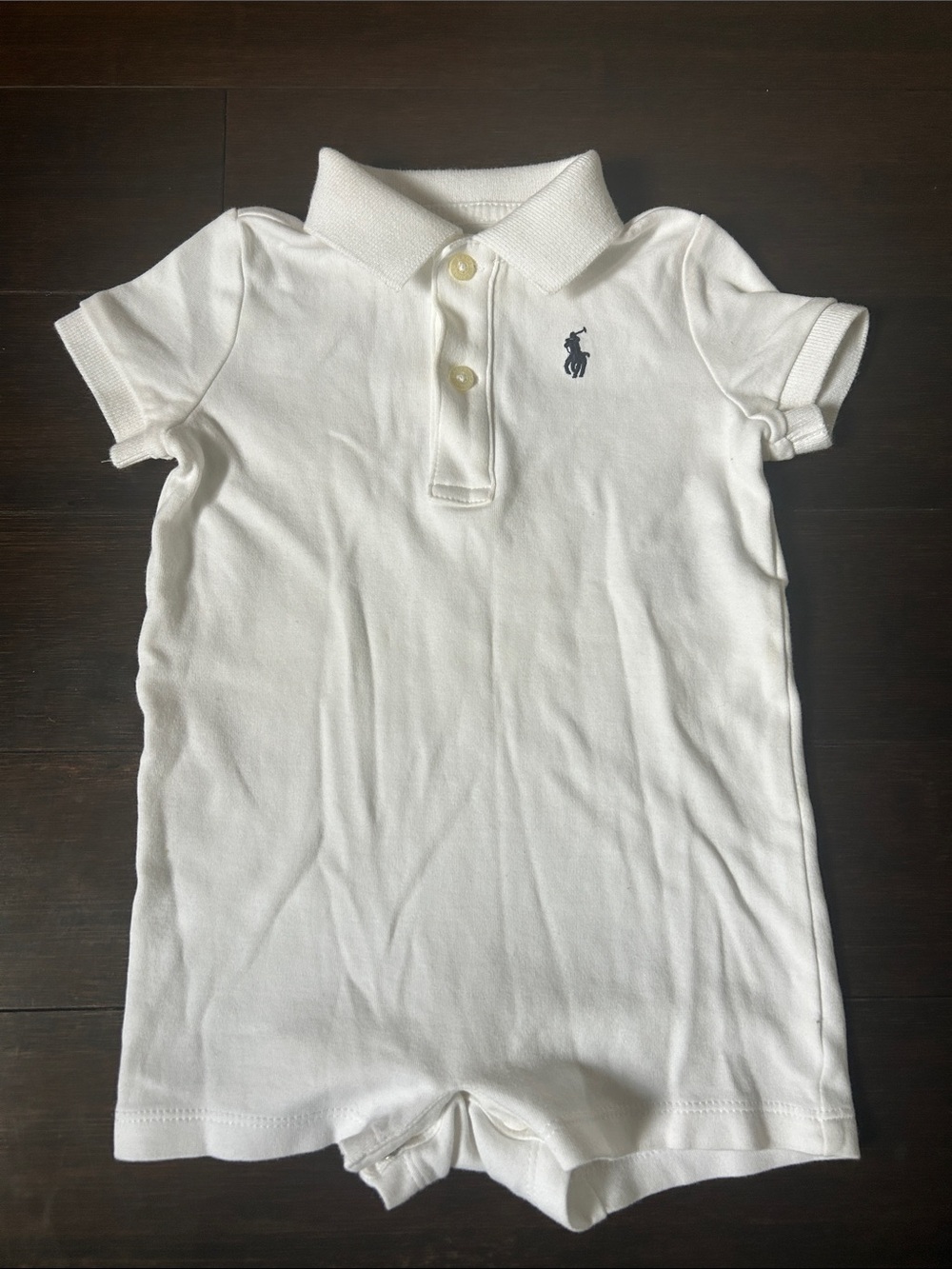 Polo by Ralph Lauren White Polo Romper with Navy Pony
